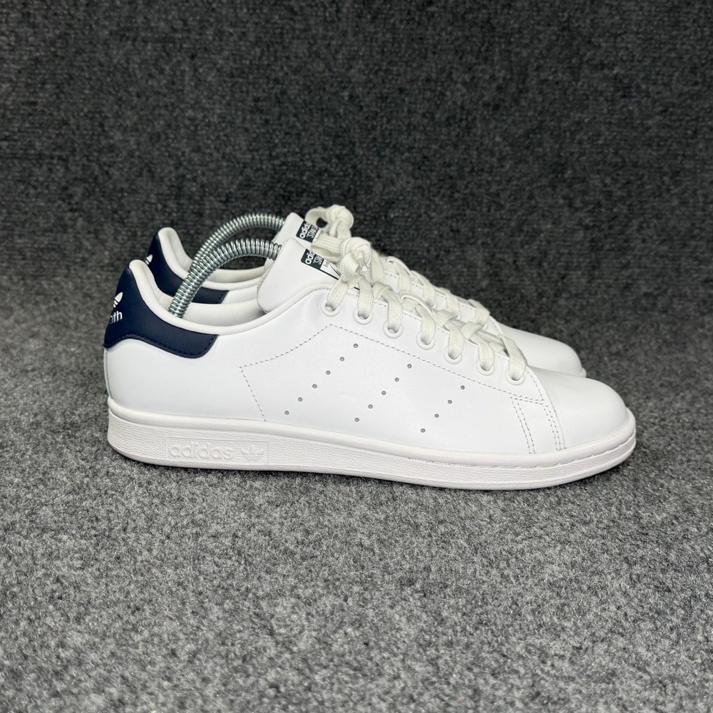 Adidas Stan Smith Shoes Men 8 White Blue Leather Low Lace Retro Athletic Sneaker